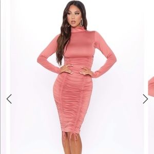 Ruched Tie Detail Peach Midi Dress